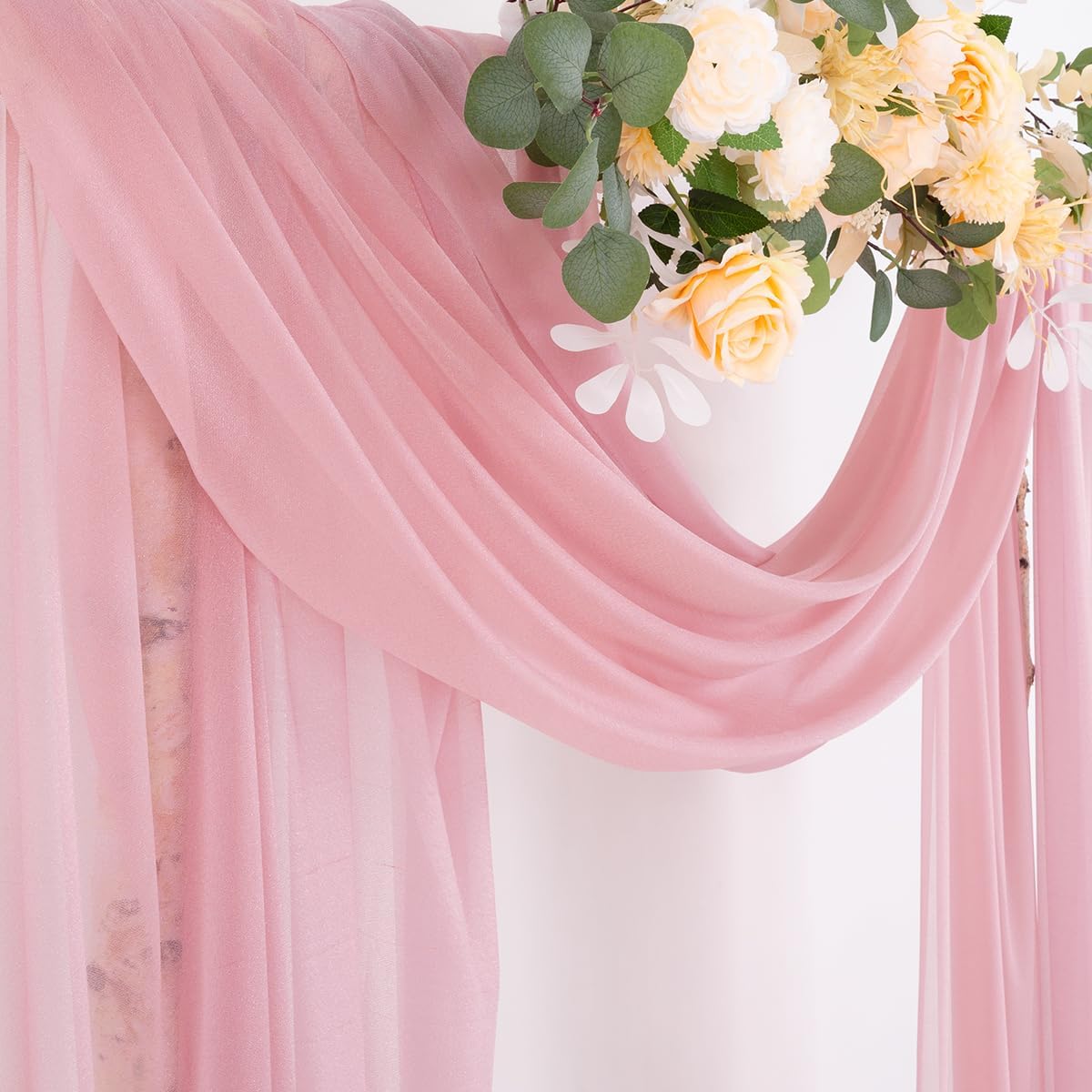 Socomi Wedding Arch Draping Fabric 29" x 20Ft 1 Panel Dusty Rose Sheer Outdoor Curtain Drapes Extra Long for Bridal Baby Shower Ceremony Birthday Party Decor