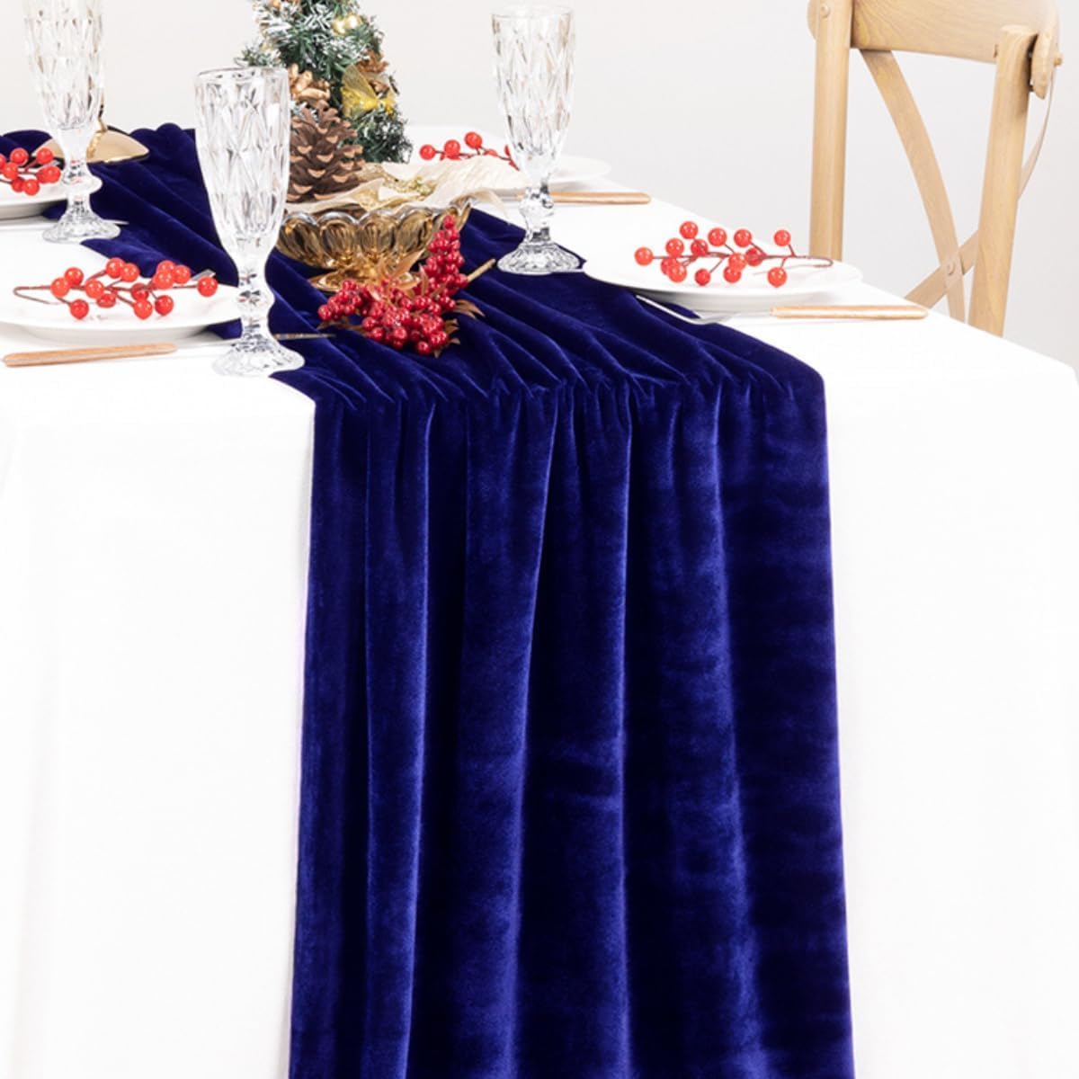 MLMC 2 Pack Royal Blue Velvet Table Runner 10ft Glossy Luxury Velvet Cotton Table Runner 20x120 Inches Wedding Runner for Bridal Shower Birthday Party Decor