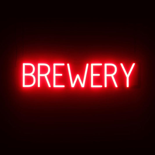 SpellBrite BREWERY Sign | Beer-Related Sign with Neon Look, Red LED Light Source | 29.1" x 6.3"