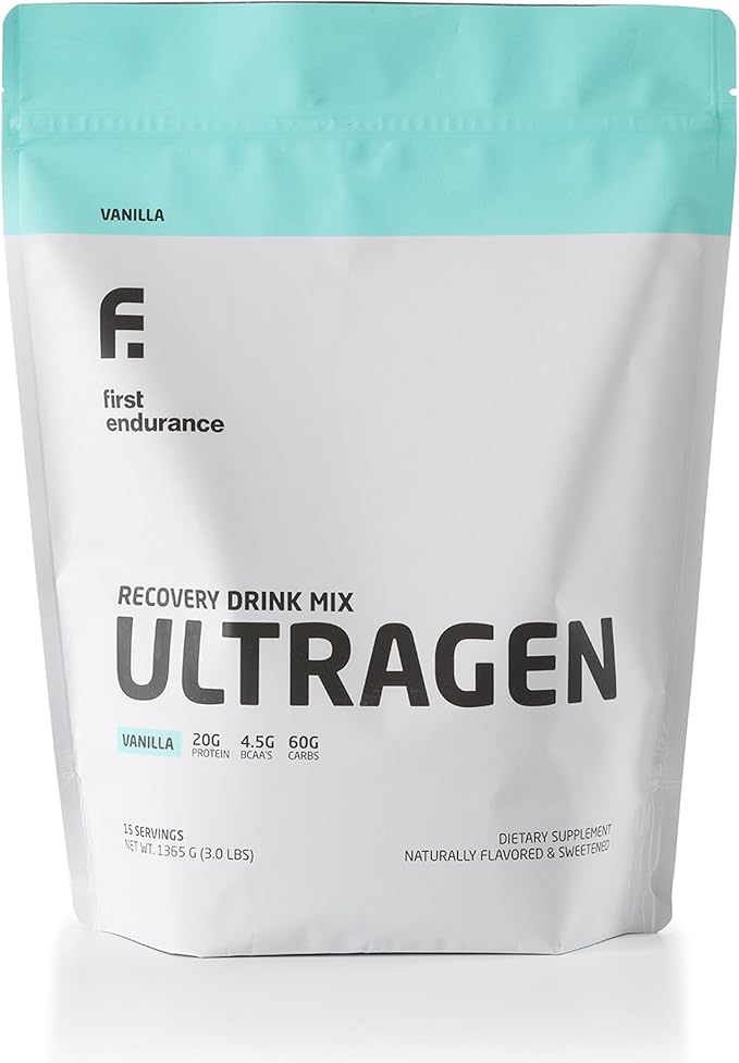 FIRST ENDURANCE Ultragen Workout Recovery Drink Powder, Protein Mix, Boosts Energy, Accelerates Recovery | Vanilla, 15 Servings