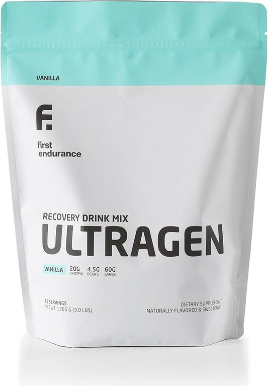 FIRST ENDURANCE Ultragen Workout Recovery Drink Powder, Protein Mix, Boosts Energy, Accelerates Recovery | Vanilla, 15 Servings