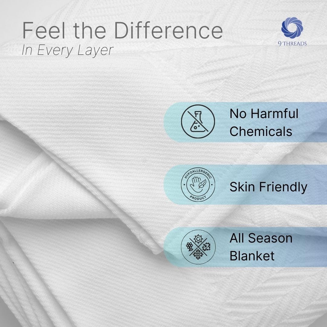 100% Cotton Herringbone Weave Blankets, 108"X90" King, Throw Blanket for Bed, All Season Cotton Blanket, Cozy Blanket,Throws & Bed Blanket, Throw Blanket for Couch, Modern Home Decor - White