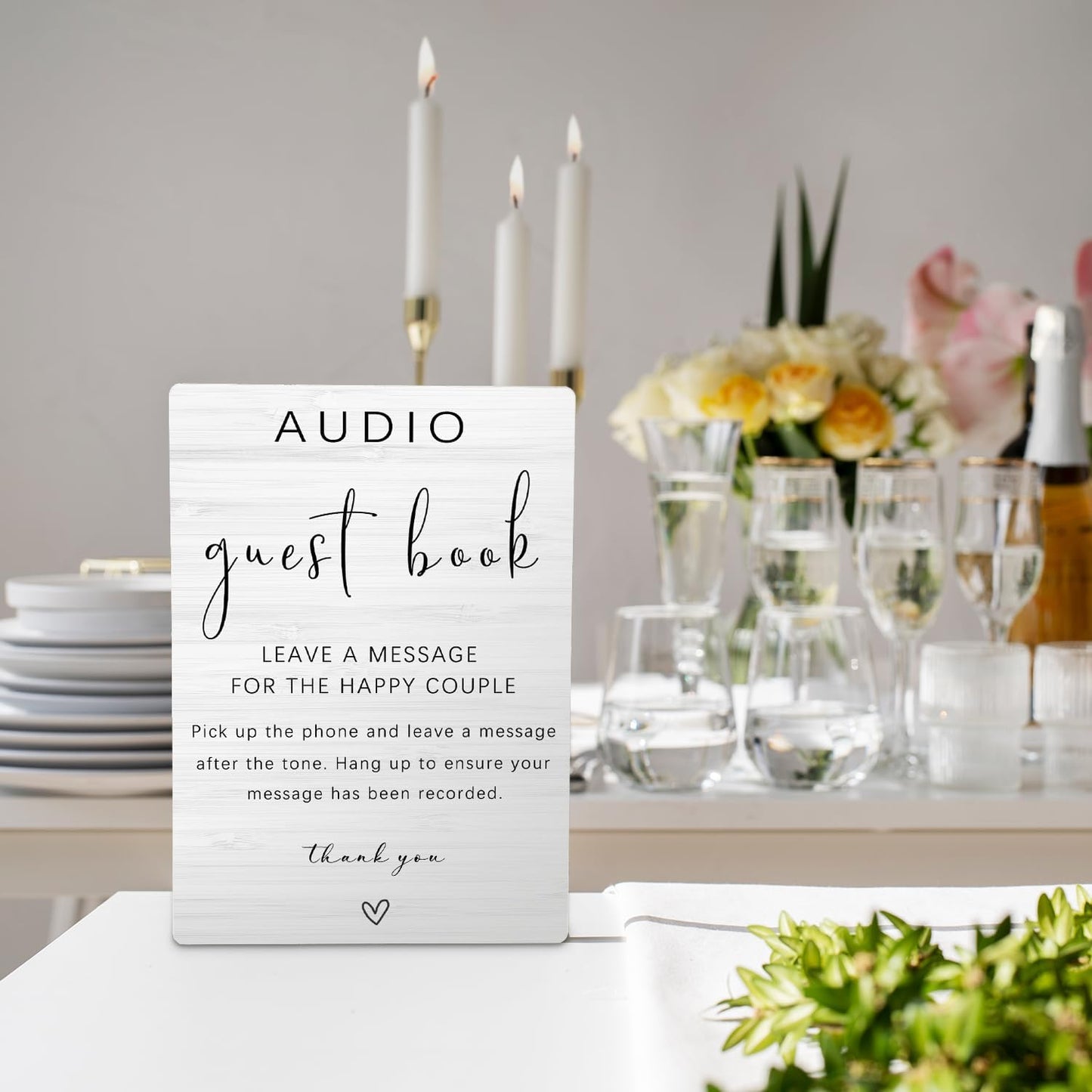 Audio Guest Book Sign - Audio Phone Guestbook Wooden Stand for Wedding 5x7inch, Wedding Table Decorations