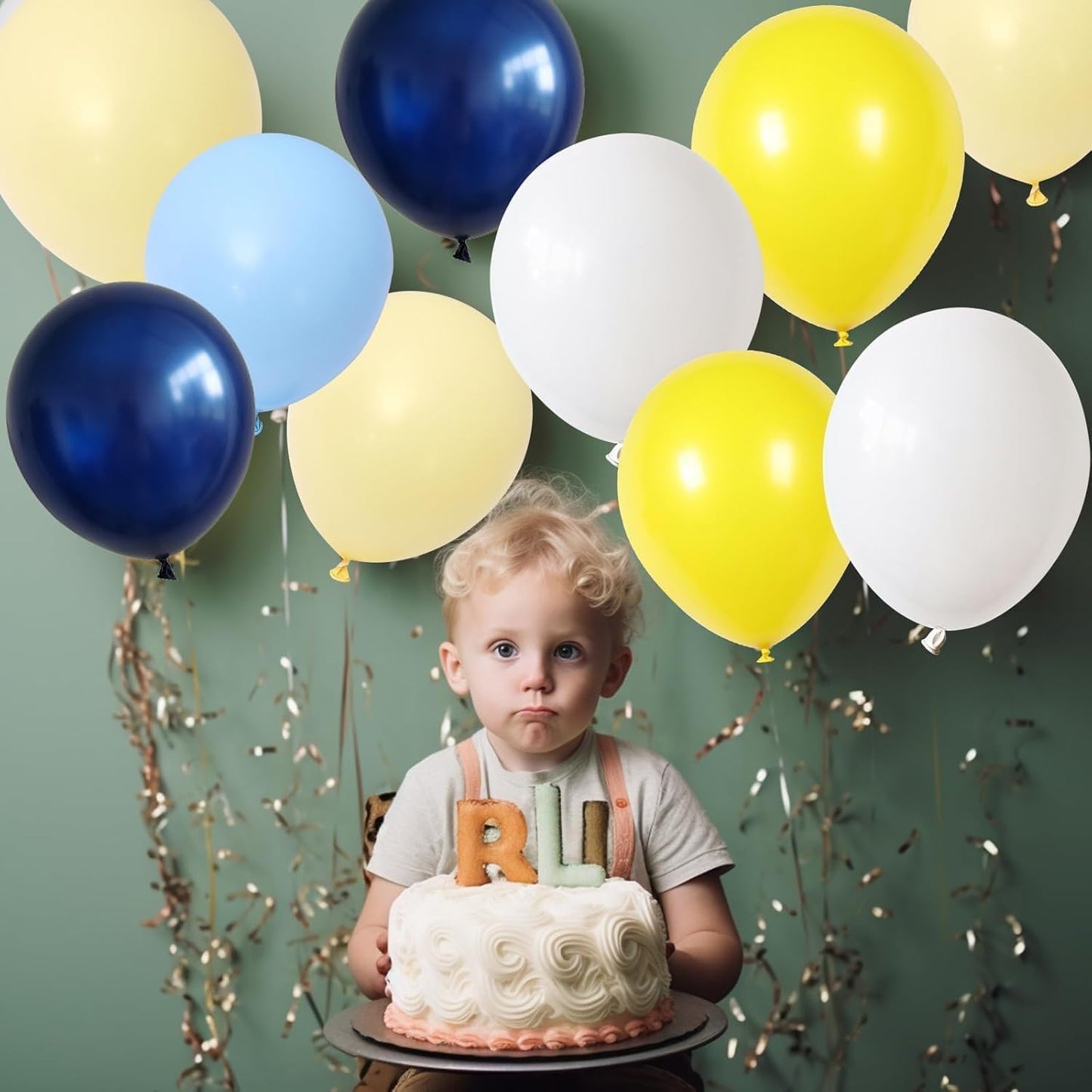 Blue Yellow Balloons Set, 60PCS Navy Blue Matte Yellow White Party Balloons, Pastel Blues Yellows and White Latex Helium Balloon for Boys Birthday Baby Shower Graduation Truck Office Party Decorations