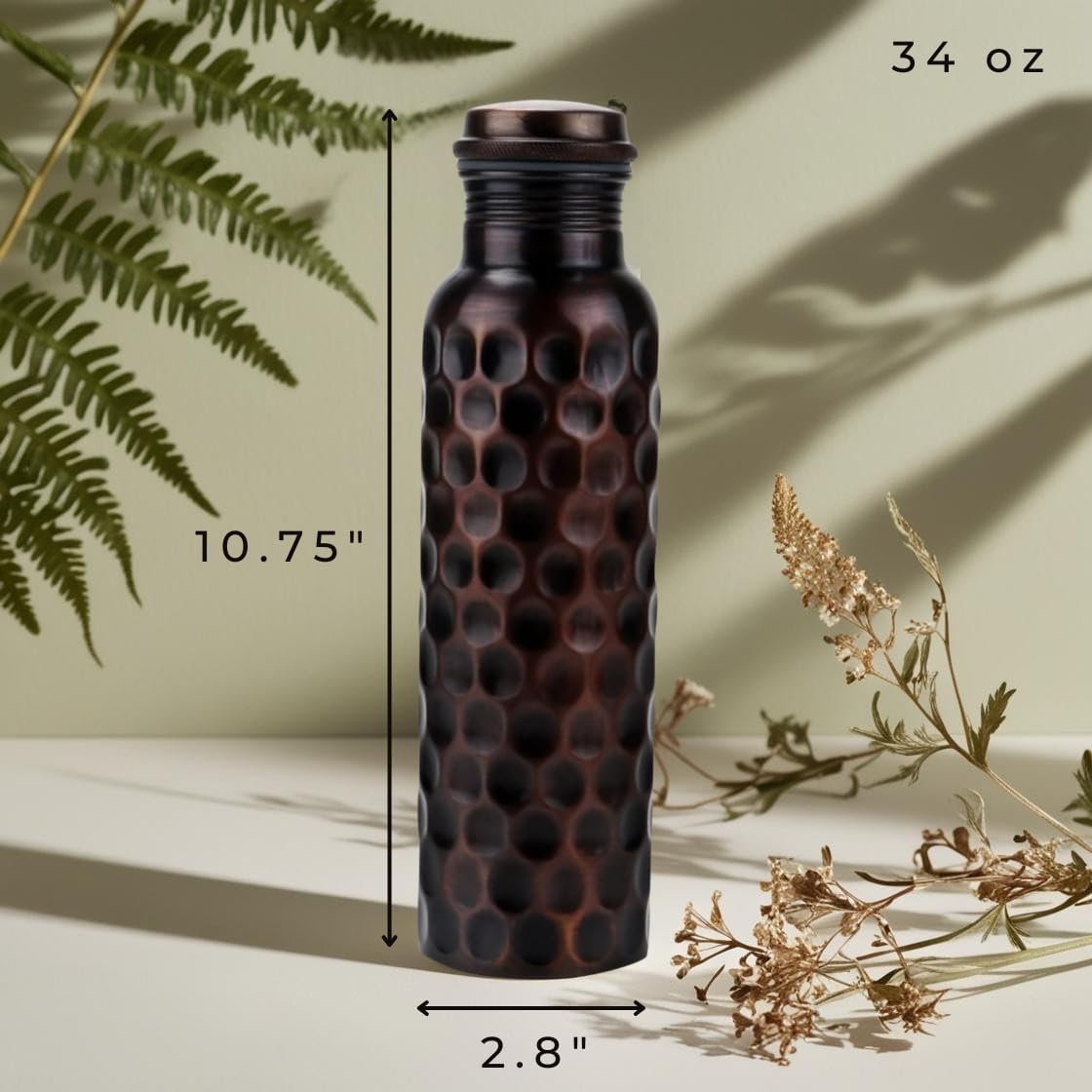 Perilla Home Pure Copper Water Bottle 34 Oz Leak Proof 100% Pure - Ayurvedic Copper Vessel - Drink More Water And Enjoy The Health Benefits Immediately - For Gym, Yoga Bottle (Diamond 2)