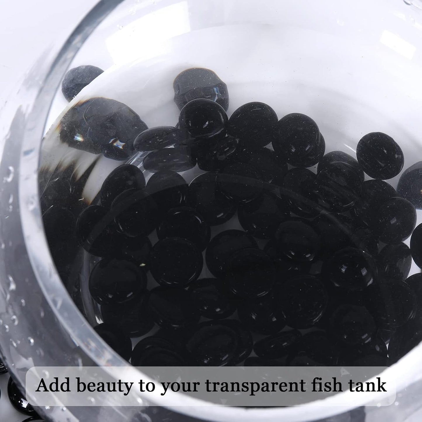 5LB Fire Glass Beads Flat Glass Marbles for Outdoor Fire Pit and Fireplace, Glass Gemstones for Vase Filler, Aquariums, Hydroponics Plants, Home Decor and Christmas DIY Craft, Black