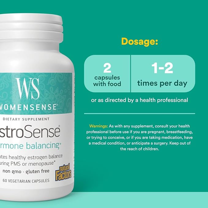 WomenSense EstroSense by Natural Factors, Natural Supplement to Support Estrogen and Hormone Balance During PMS or Menopause, Vegan, Non-GMO, 60 Capsules