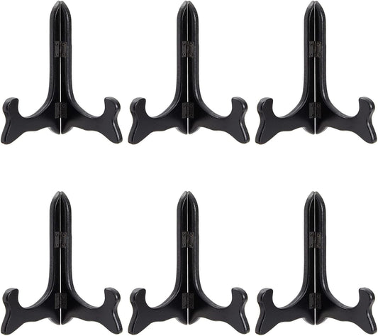 Juvale 6-Pack Wooden Plate Stands for Display - 6-Inch Black Compact Tabletop Wood Easels - Lightweight & Sturdy Plate Holder Stands for Photos & Artwork