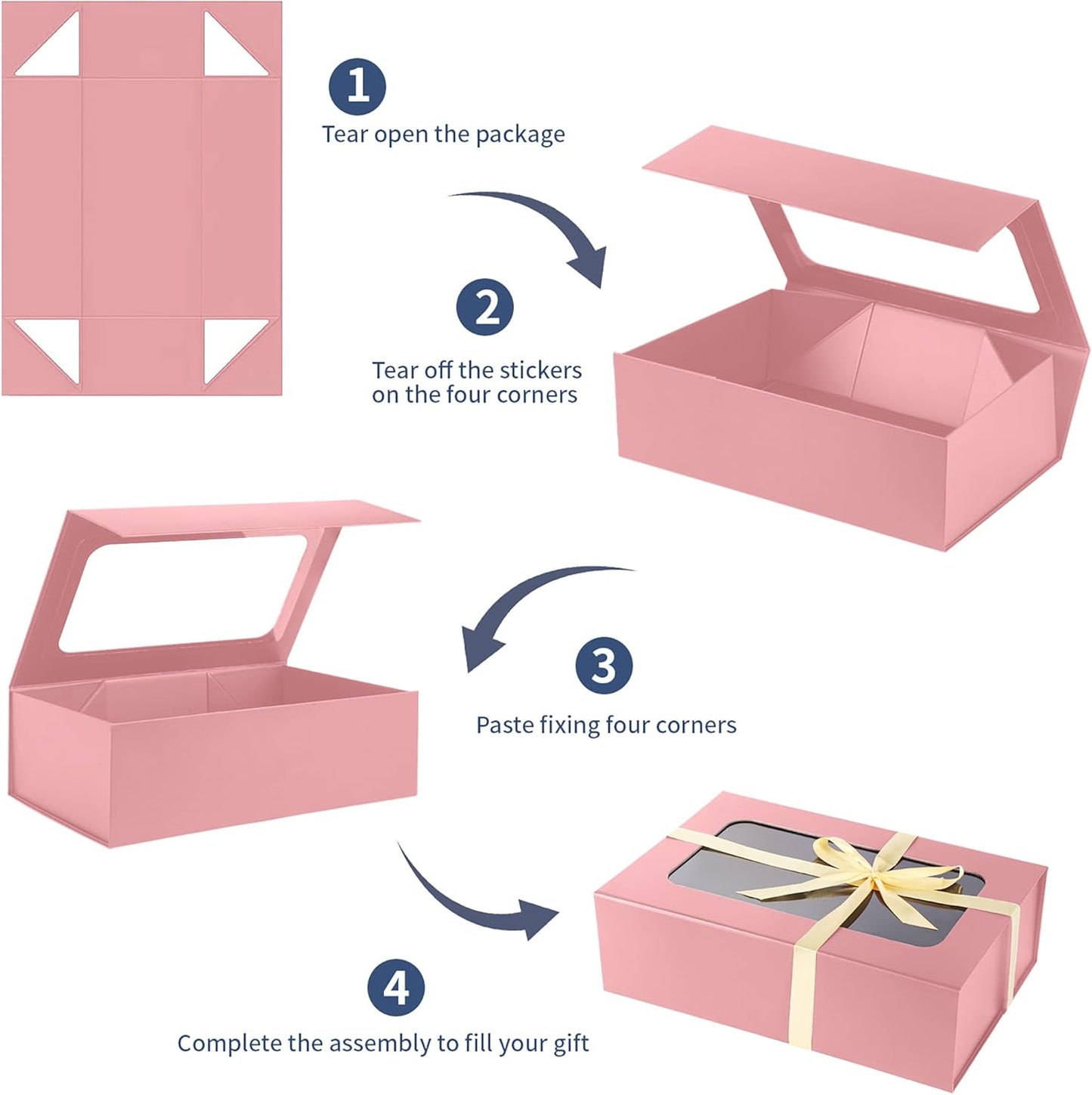 TIACABO Pink Large Gift Box with Window, 13.5"x9"x4.3" Bridesmaid Boxe for Gifts Giving,Birthday Gift Boxes with Magnetic,Closure Lid Gifts Box for Presents,Cute Boxe,Luxury for Gift Packaging