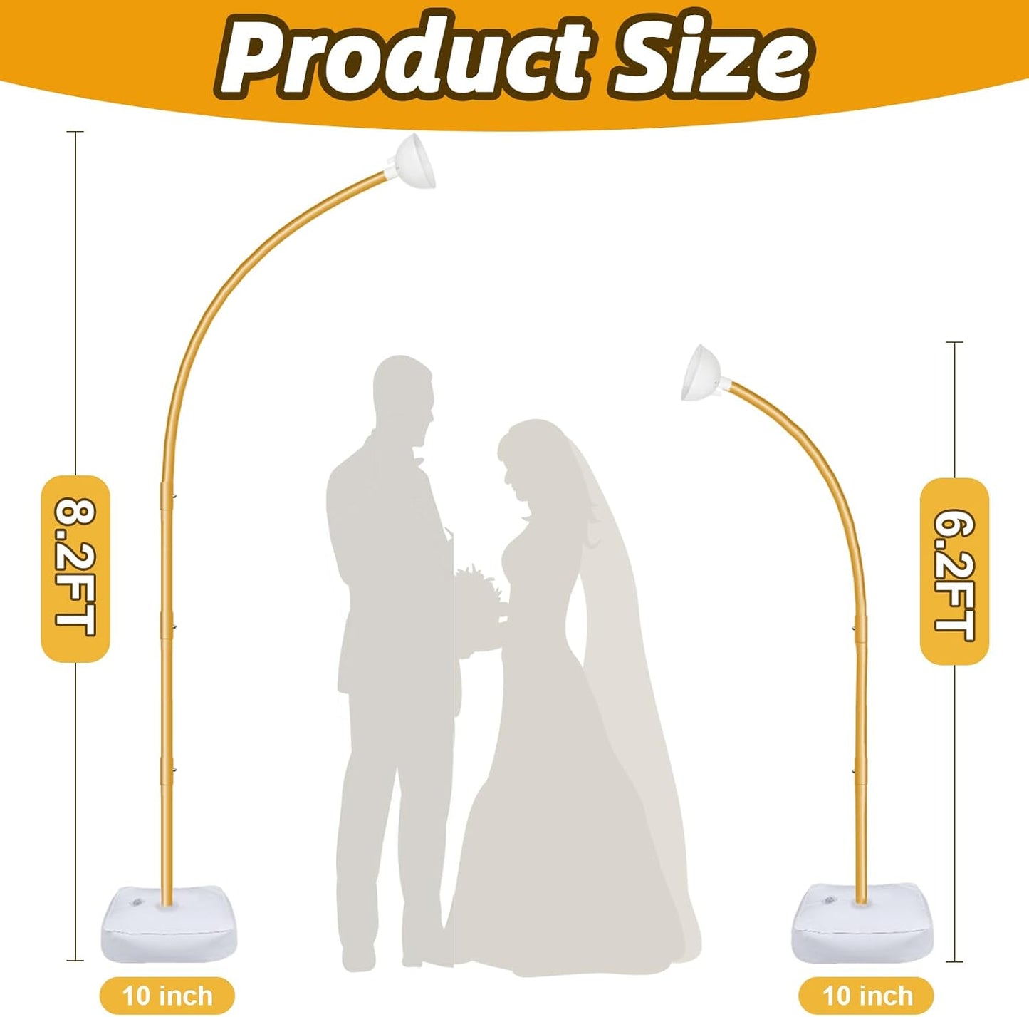 AerWo [Upgraded] Balloon Arch Kit 8.2ft+6ft, Gold Half Balloon Arch Stand with Base, Free Bending Top Curve Balloon Arch Frame Stand for Floor Birthday Wedding Halloween Decorations