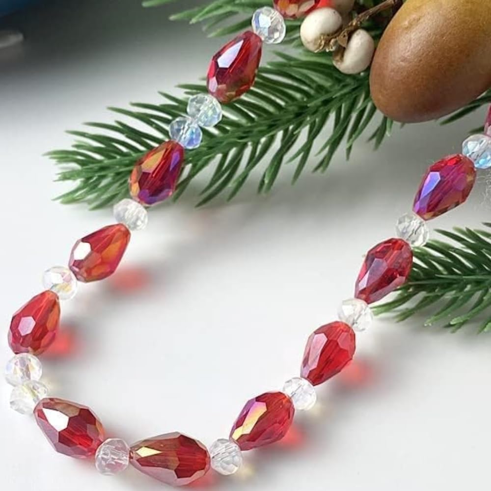 130pcs 6x8mm Teardrop Crystal Glass Beads for Jewelry Making, Faceted Vertical Hole Teardrop Glass Spacer Beads for Wind Chimes Bracelet Earring Necklace DIY Craft(White)