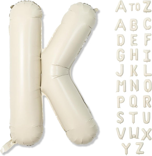 Giant Alphabet K Foil Balloons, Nude Cream White Custom Mylar Letters Balloon Birthday Decor, 40 Inch Helium Self Inflating Beige K Name Balloons Letter for Girls Baby Shower Party Decoration Supplies