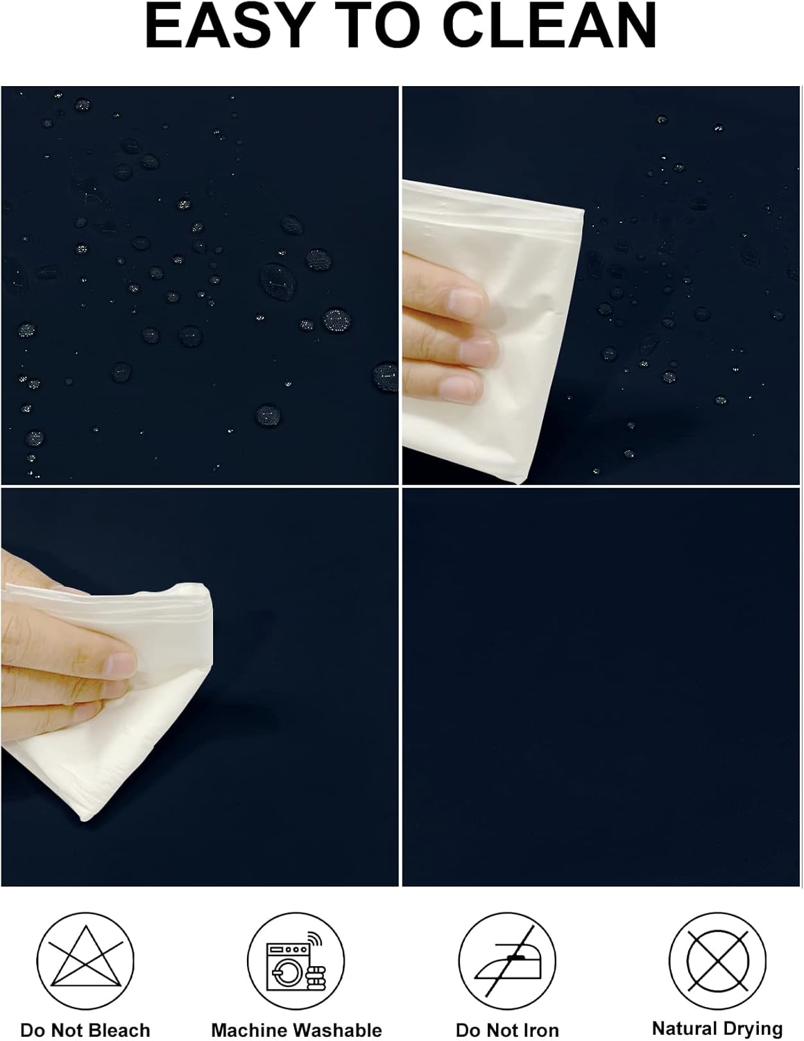 Fokitut 2 Pack Waterproof Round Tablecloth, 132 Inch, Stain Resistant and Wrinkle Polyester Table Cloth, Fabric Table Cover for Kitchen Dining, Wedding, Party, Holiday Dinner-Navy