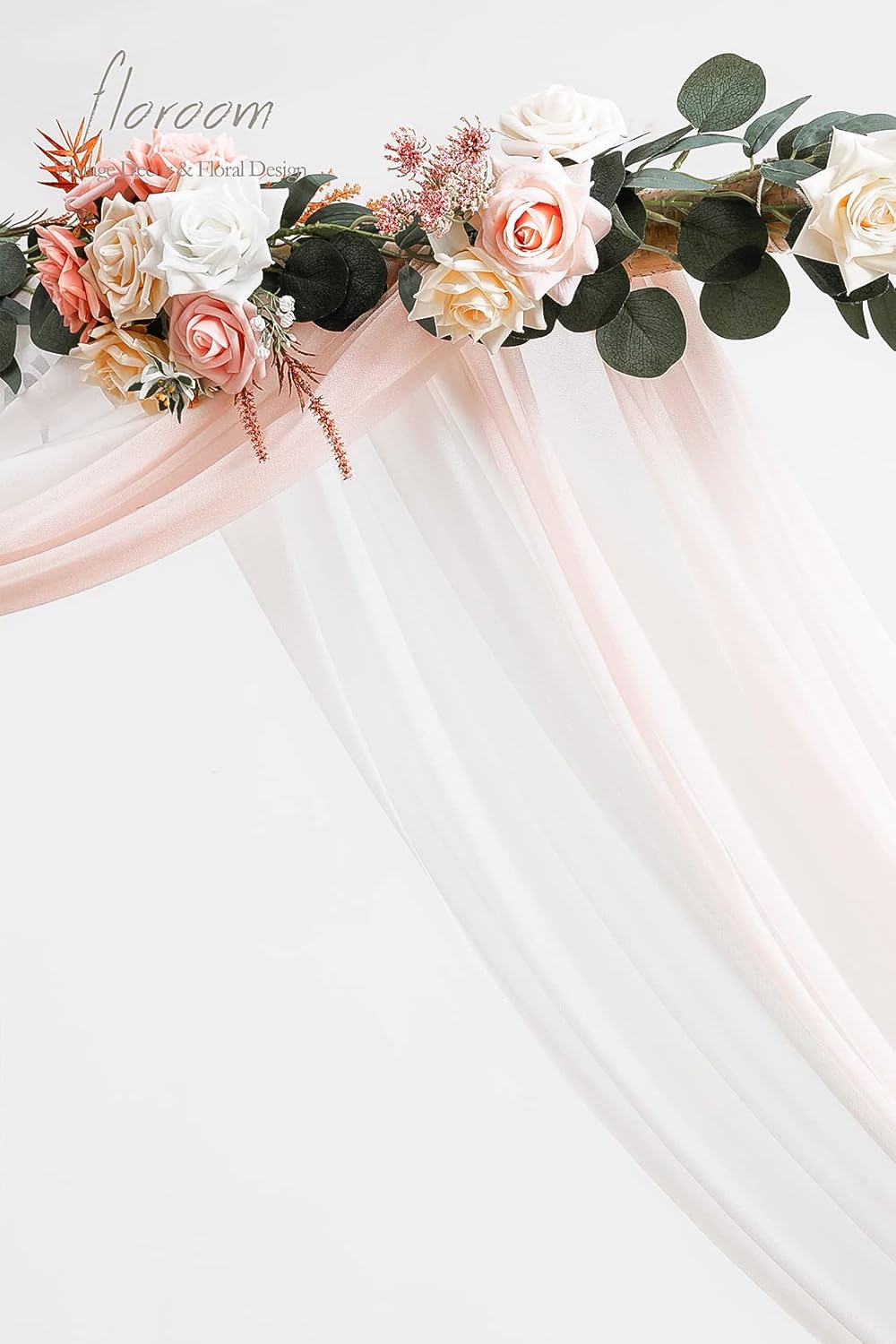 Floroom Wedding Arch Draping Fabric 2 Panels 20Ft Chiffon Fabric Drapes Arbor Drapery Wedding Ceremony Reception Swag Decorations (Blush & White)