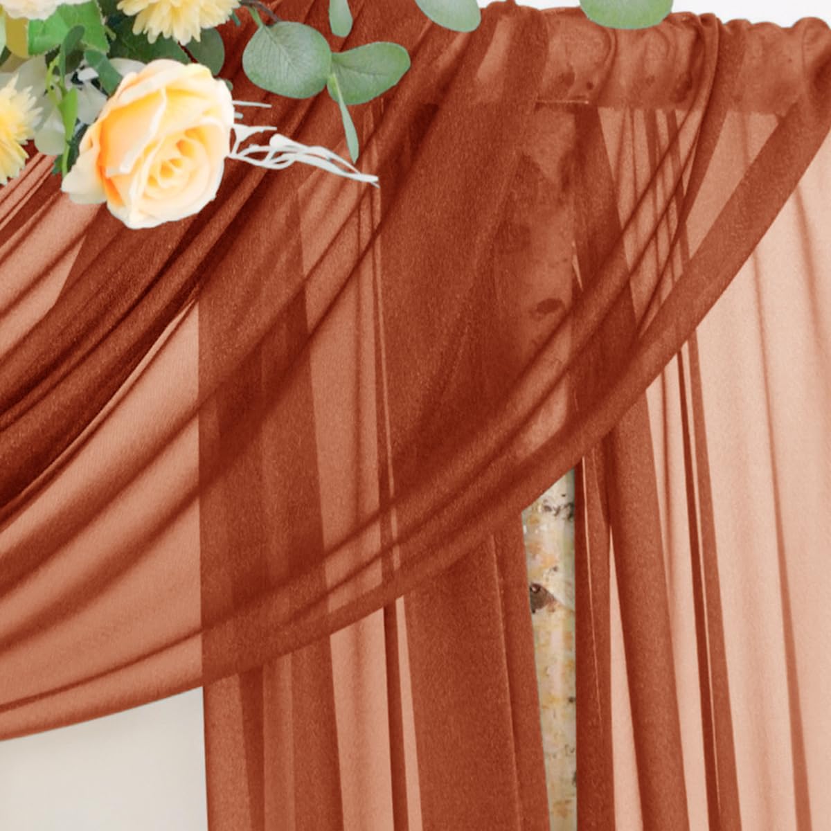 Fall Terracotta 2 Panels Wedding Arch Draping Fabric 29" x 20Ft Sheer Drapes Outdoor Curtain for Wedding Party Baby Bridal Shower Arch Ceiling Backdrop Decor