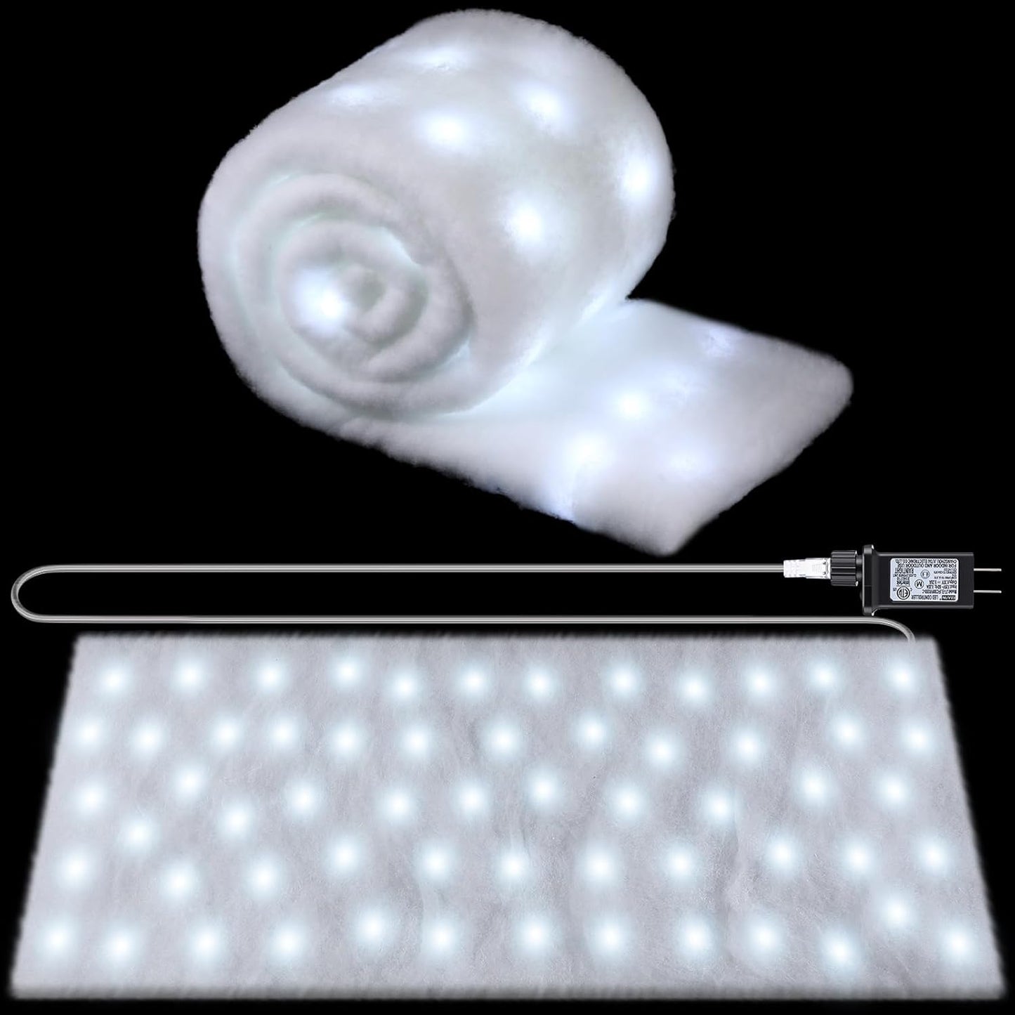 VIHOSE Christmas Snow Blanket with LED Lights String Pre Lit Artificial Fake Snow Blanket Roll Lighted Table Runner for Christmas Tree Village Display Winter Holiday Decor (White Light,94'' X 24'')