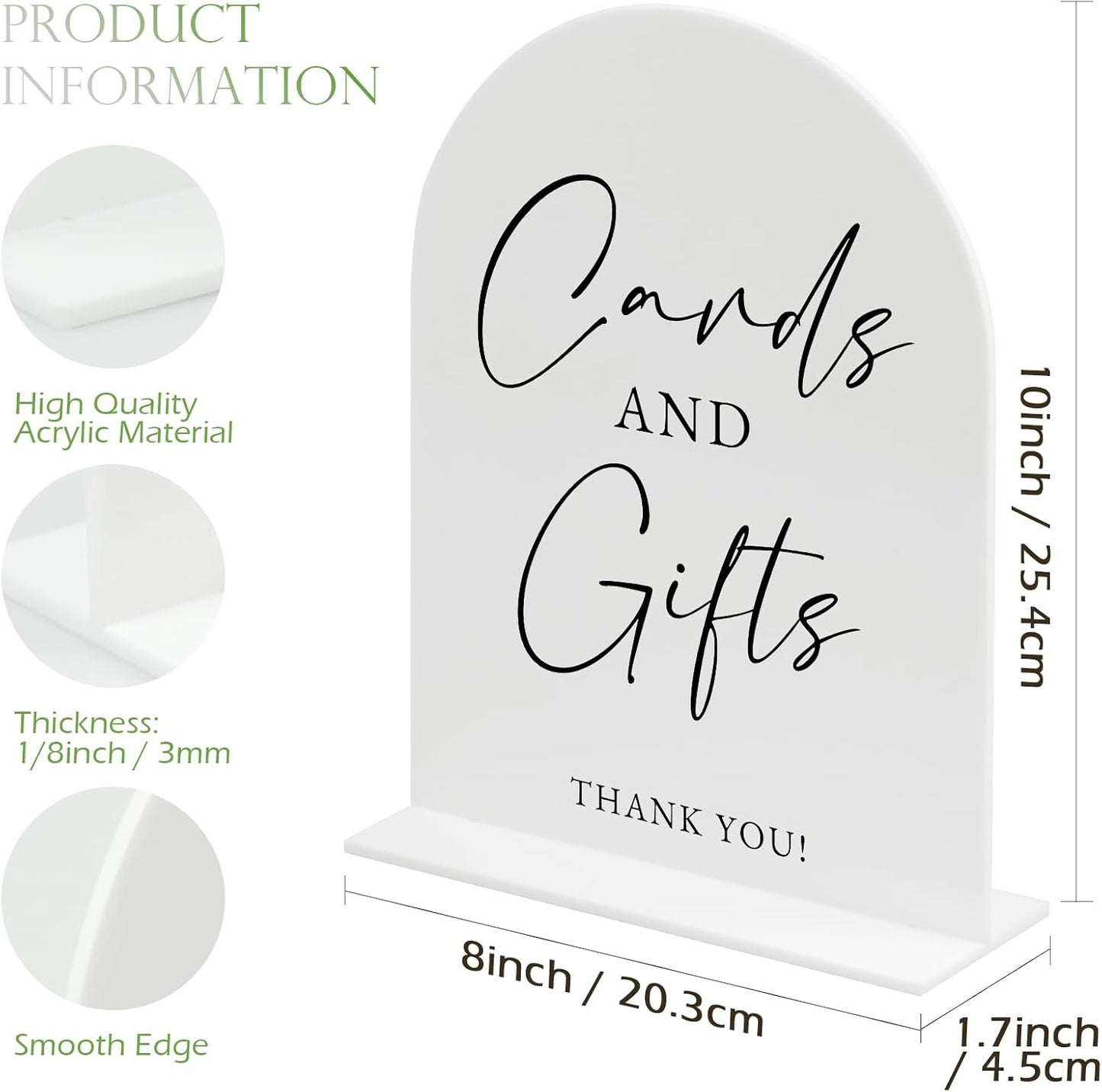 White Arch Acrylic Wedding Sign- 8"x10" Cards and Gifts Sign and Base,1/8" Thick | Modern Calligraphy Arched Acrylic Table Sign for Wedding & Event Party (Cards and Gifts, 8"x10")
