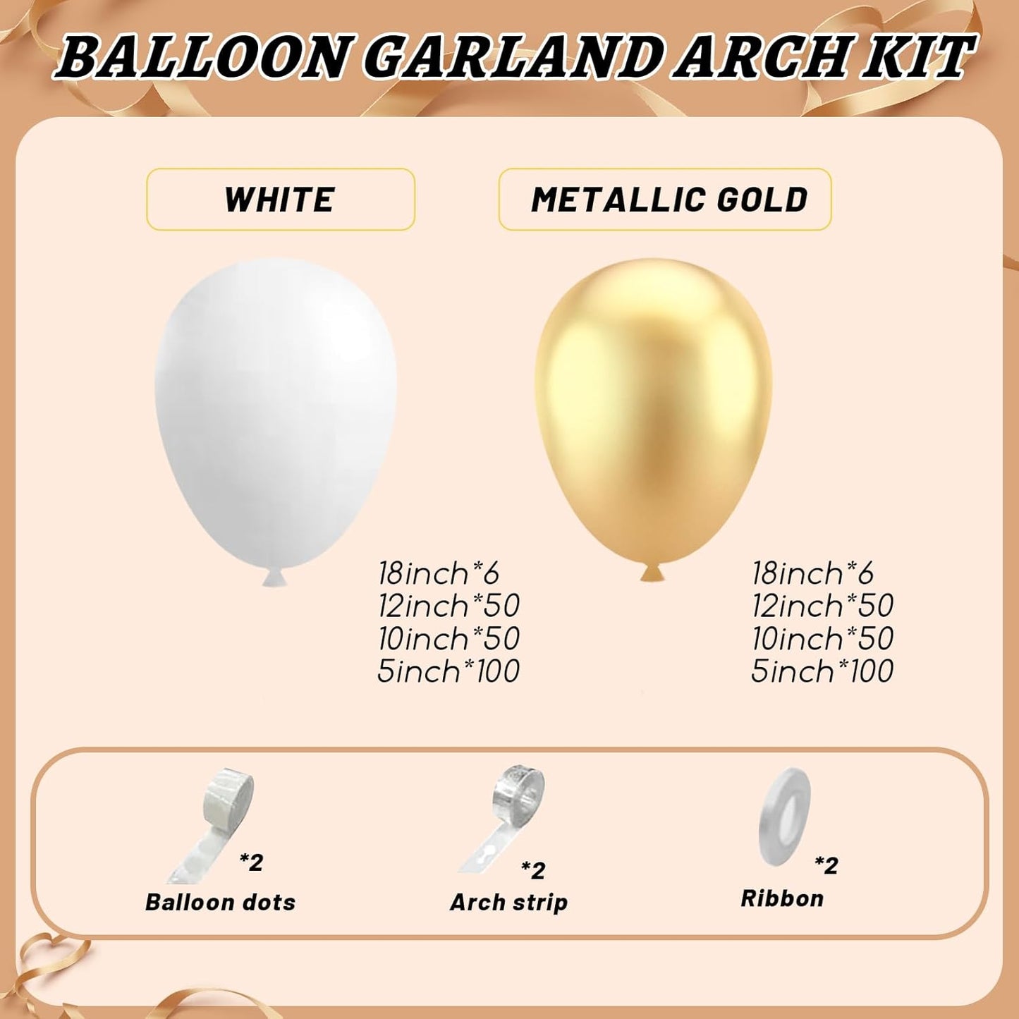412Pcs White and Gold Balloon Arch Kit,18 12 10 5 Inch Gold balloons different sizes White Metallic Gold Latex Balloon Garland kit for Anniversary Birthday Engagements Party Decorations