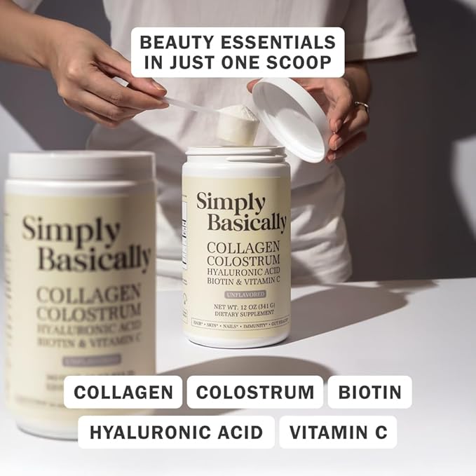 Colostrum & Collagen Peptides Powder | Biotin, Hyaluronic Acid & Vitamin C | Gut, Immune System, Hair, Skin & Nails Supplement | for Women & Men | 12oz, Unflavored, 30 Servings