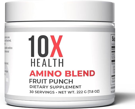 10X Health Amino Blend Pre Workout Powder for Men - Fruit Punch Flavor - EAA & BCAA Powder Amino Acids Supplement for Energy, Muscle Strength & Performance – Pre and Post Workout - 30 Servings