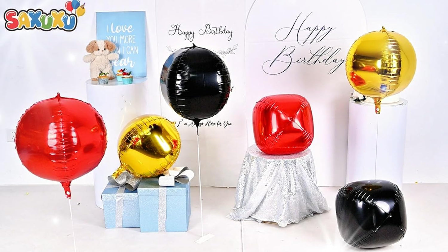 Black Gold Red Giant 4D Foil Balloons, 6 Pcs Large Metallic Black and Gold Round Balloons, 22 Inch Big Round Foil Balloon for Birthday Party Baby Shower Graduation Prom Wedding Decorations