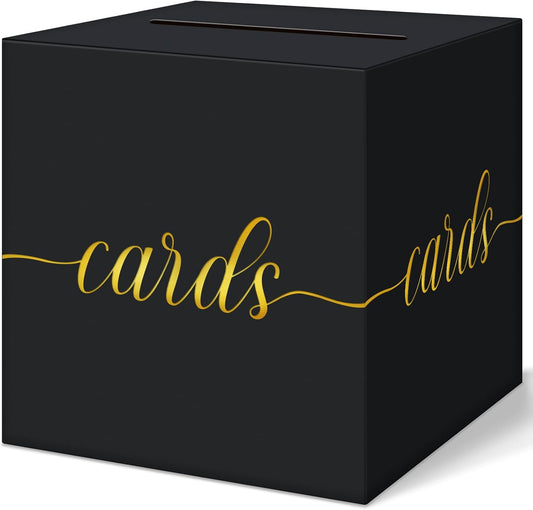 QIKSION Black Card Box for Party, Gold Foil Gift Card Box for Graduation, Wedding Reception, Birthday, Baby Shower, Raffle