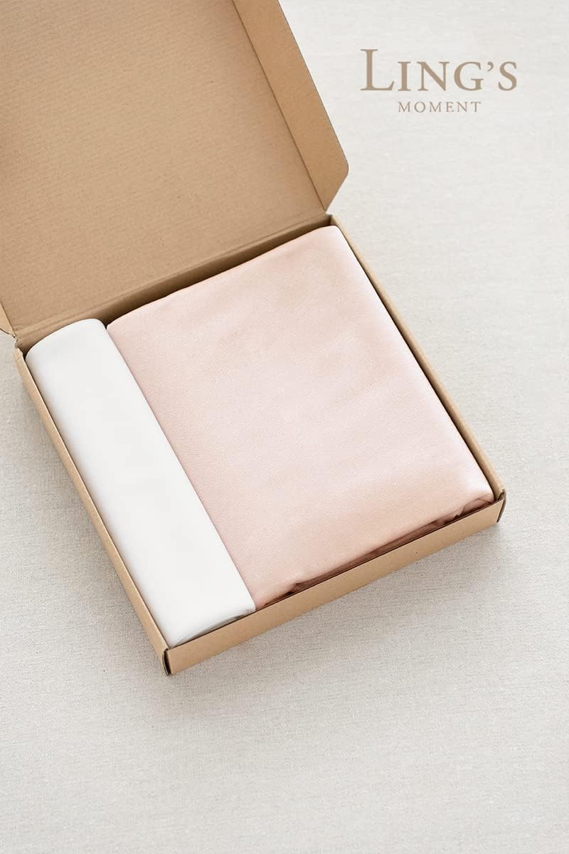 Ling's Moment Sheer Chiffon Tablecloth & Runner Set for 3x4ft Rectangle Table Decor Table Cloth in Blush & White for Wedding Reception Head/Sweetheart Desk