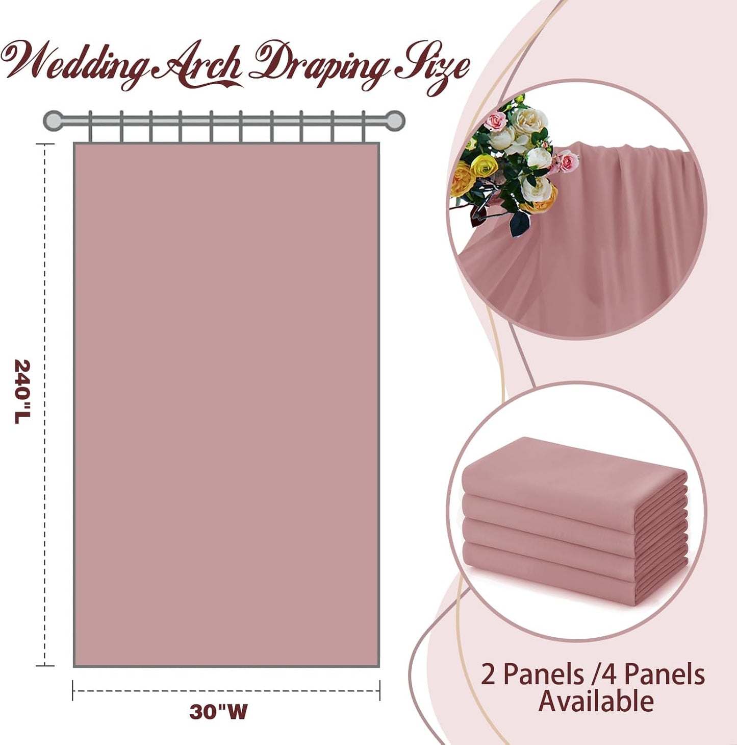 SiinvdaBZX 2 Panels Wedding Arch Draping Fabric 30" x 240" Dusty Rose Polyester Chiffon Fabric for Wedding & Birthday Party