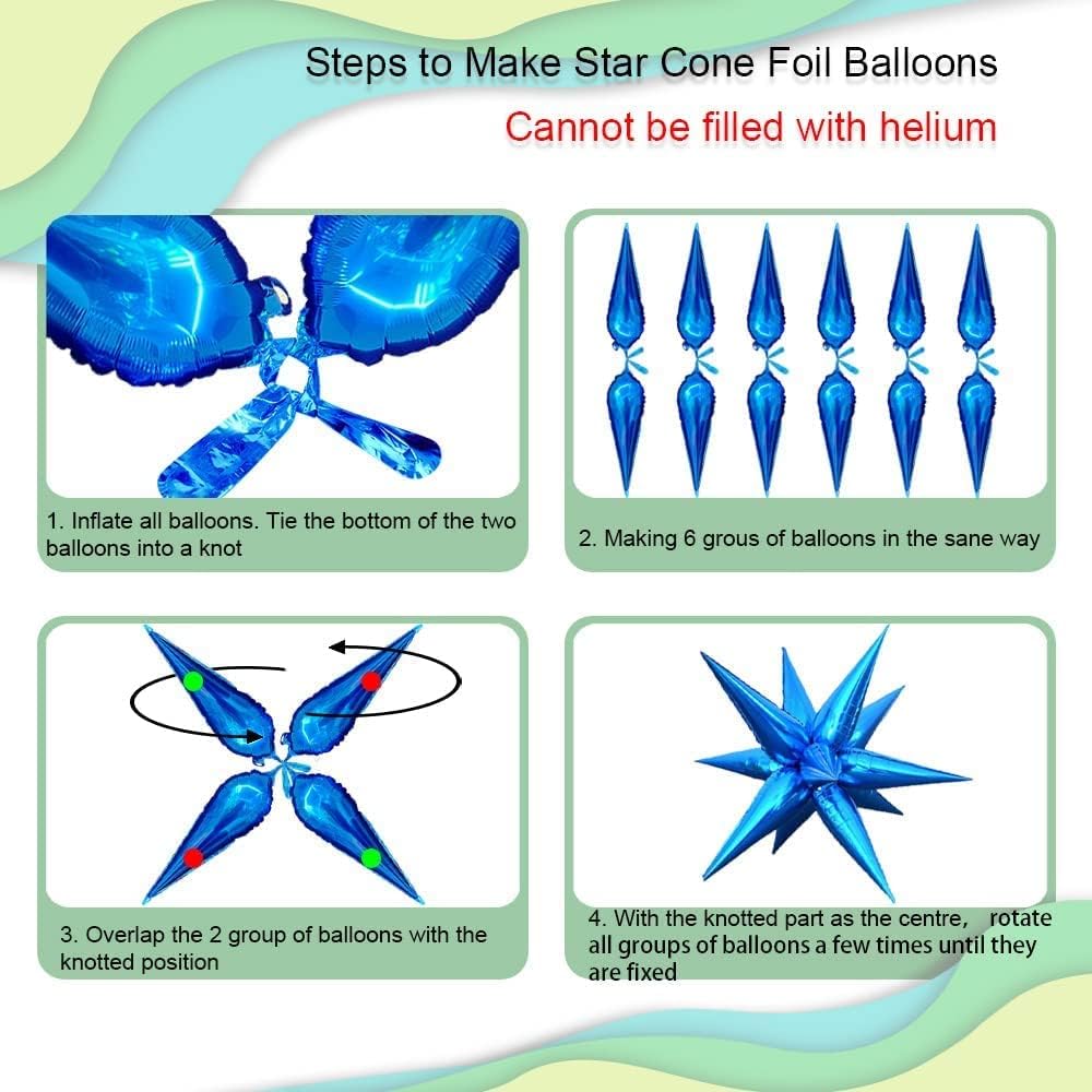 3pcs 26inch macaron blue Star foil balloons.macaron blue Explosion Star burst star balloon-Spike cone balloon for birthday party decorations,wedding,Bachelor party