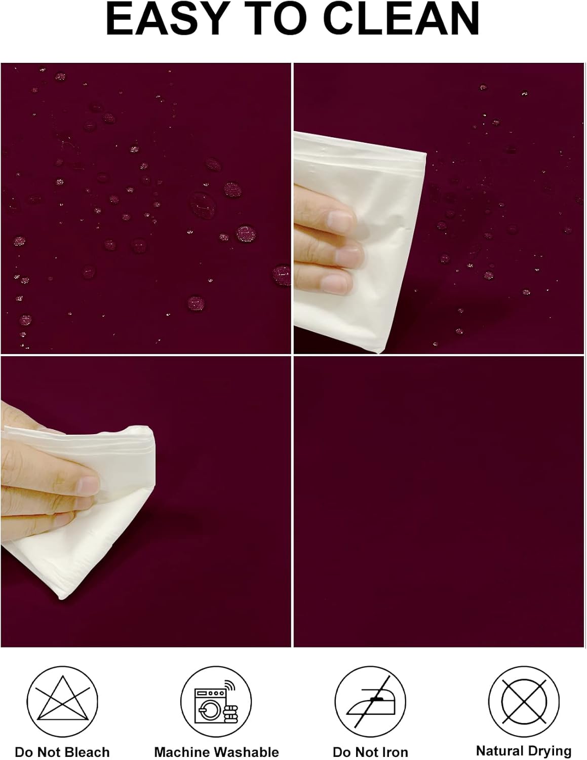 Fokitut 2 Pack Waterproof Round Tablecloth, 108 Inch, Stain Resistant and Wrinkle Polyester Table Cloth, Fabric Table Cover for Kitchen Dining, Wedding, Party, Holiday Dinner-Burgundy