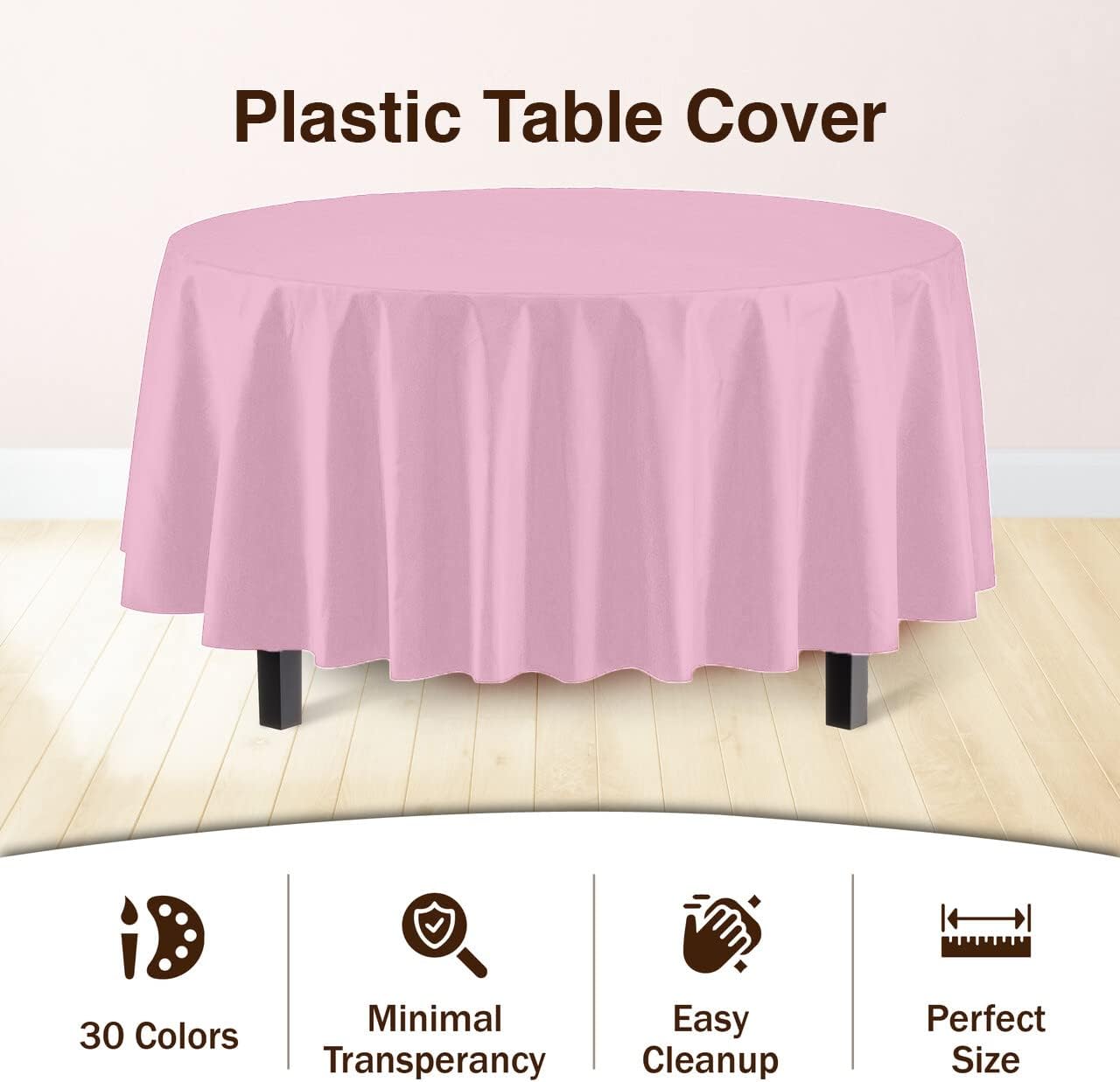 Exquisite 12-Pack Premium Plastic Tablecloth 84in. Round Table Cover - Pink