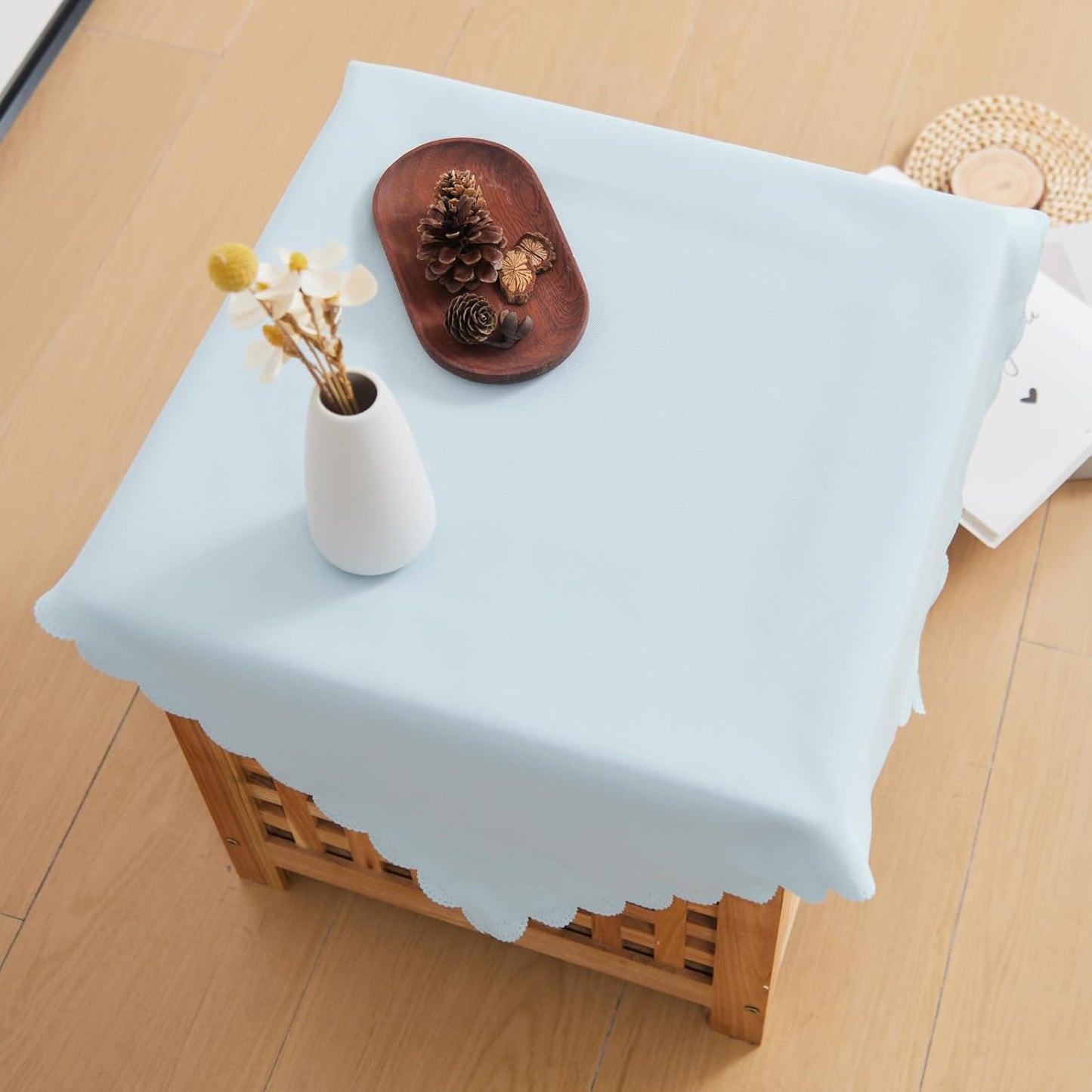 Small Square Light Blue Tablecloth 24 x 24 Inch Polyester Fabric Washable Table Cover Decorative Wrinkle Resistant Solid Color Table Cloth for Nightstand Party Wedding Camping