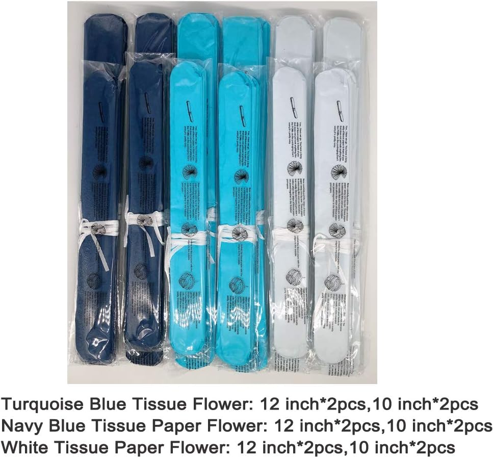 Paper Flower Tissue Pom Poms Party Supplies (navy blue,turqoise blue,white,12pc)