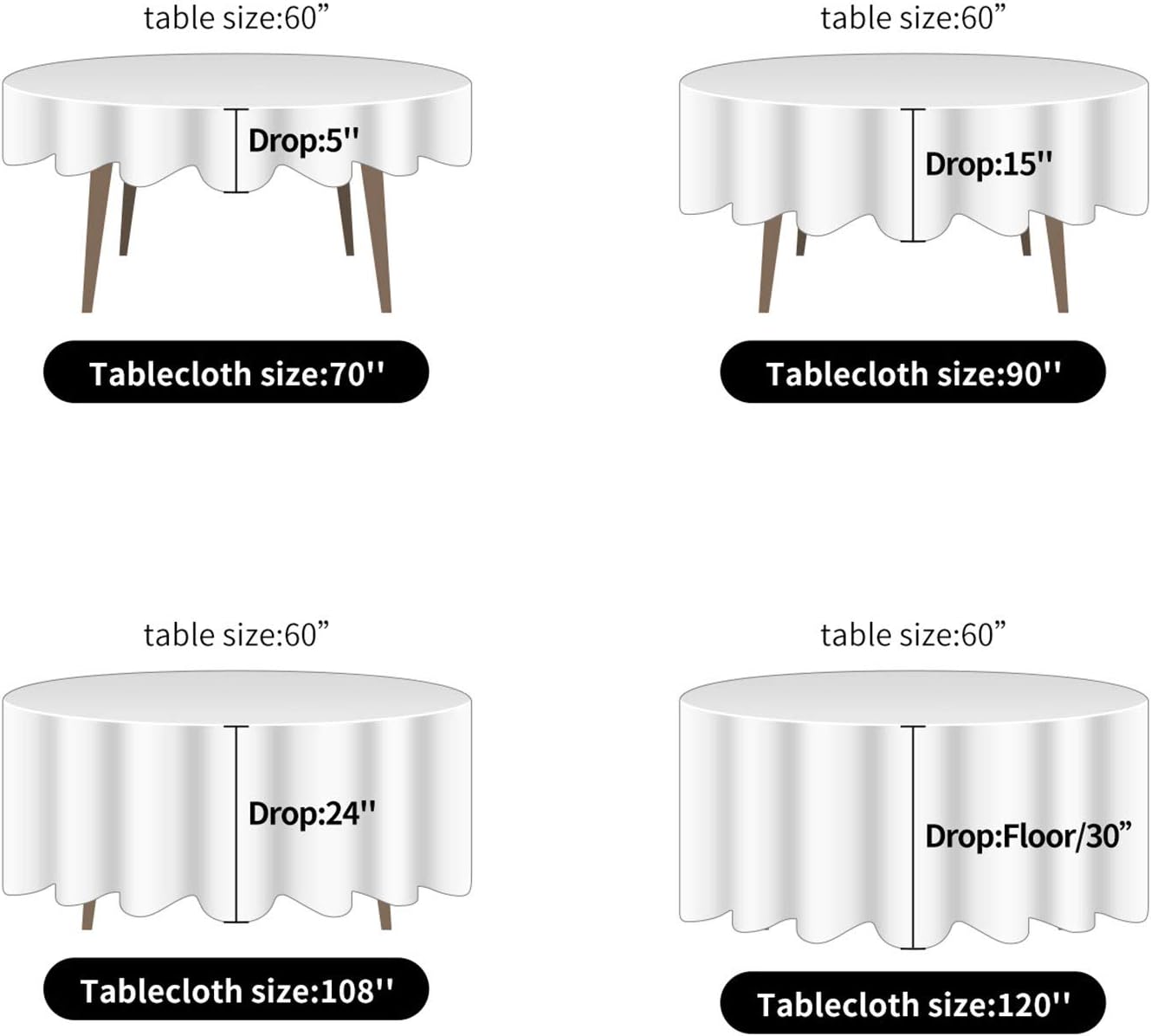 Ascoza 2pack 120 Inch Ivory Round Tablecloth in Polyester Fabric for Wedding/Banquet/Restaurant/Parties