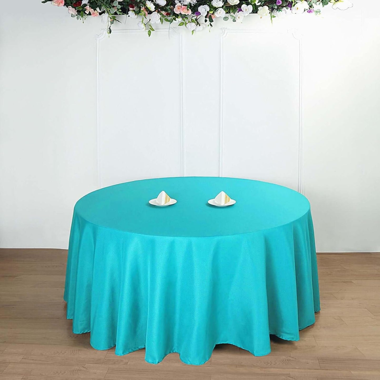 Efavormart Round Tablecloth, 132 Inch Stain & Wrinkle Resistant Washable Table Cloth, Decorative Polyester Fabric Table Cover for Banquet, Wedding, Dining- Turquoise