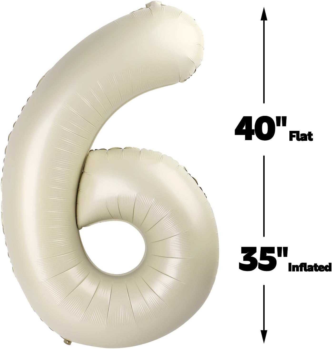 40 Inch Cream White Mylar Foil Number 6 Birthday Balloon, Digital Balloons for 6 16 Boy Girl Party Decorations Supplies, Big Helium Balloon Numbers for 26 36 46 60 Men Women Anniversary