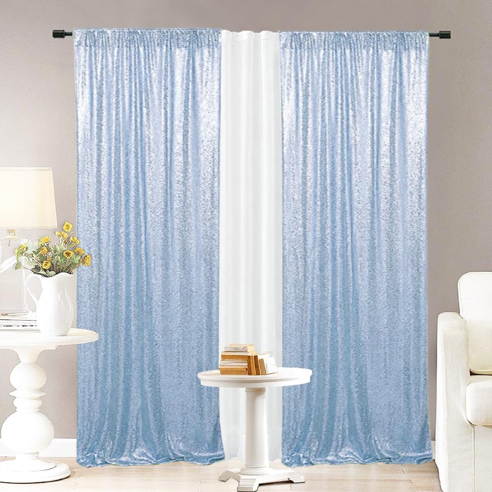 Eternal Beauty Sequin Backdrop Curtains, 2x8 Ft-2 Panels Baby Blue Back Drop for Shimmer Photography Party Wedding Birthday Decor