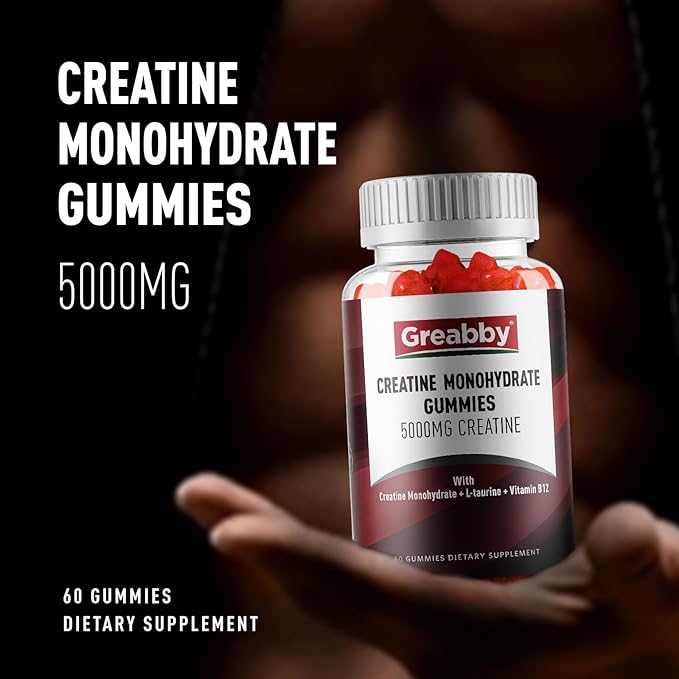 Creatine Monohydrate Gummies - 5g Creatine Monohydrate with L-Taurine, B12, Mixed Berry Flavor, 120 Count