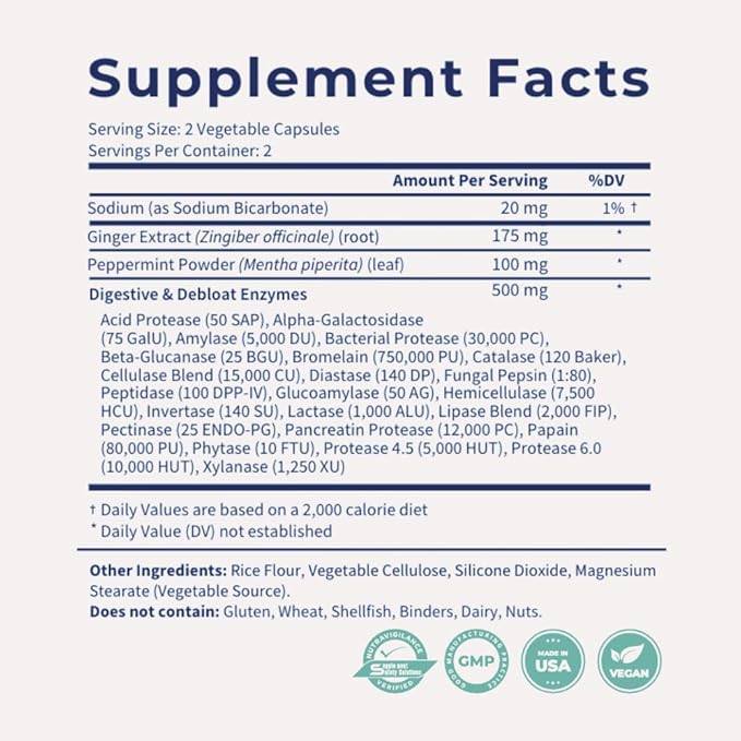 Happy V Debloat + Digest – Digestive Enzymes for Women to Support Bloating, Gas, Constipation, Gut Health, and Nutrient Absorption – Stomach Comfort & Digestion Support Supplement – 60 Vegan Capsules