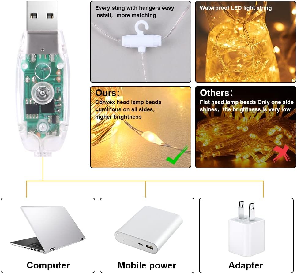 Vicloon Fairy Curtain Lights, Warm White LED 8 Mode 9.8x9.8Ft Waterproof Curtain String Lights for Indoor/Outdoor, Powered by USB with Remote Control