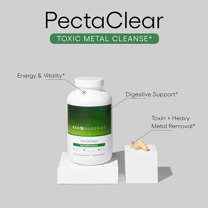 EcoNugenics PectaClear Detox Supplement for Toxic Metal Cleanse – Naturally & Safely Eliminates Toxins for Gut, Liver & Kidney Detox & Repair – Helps with Energy, Weight, Hormone Balance, 180 Capsules
