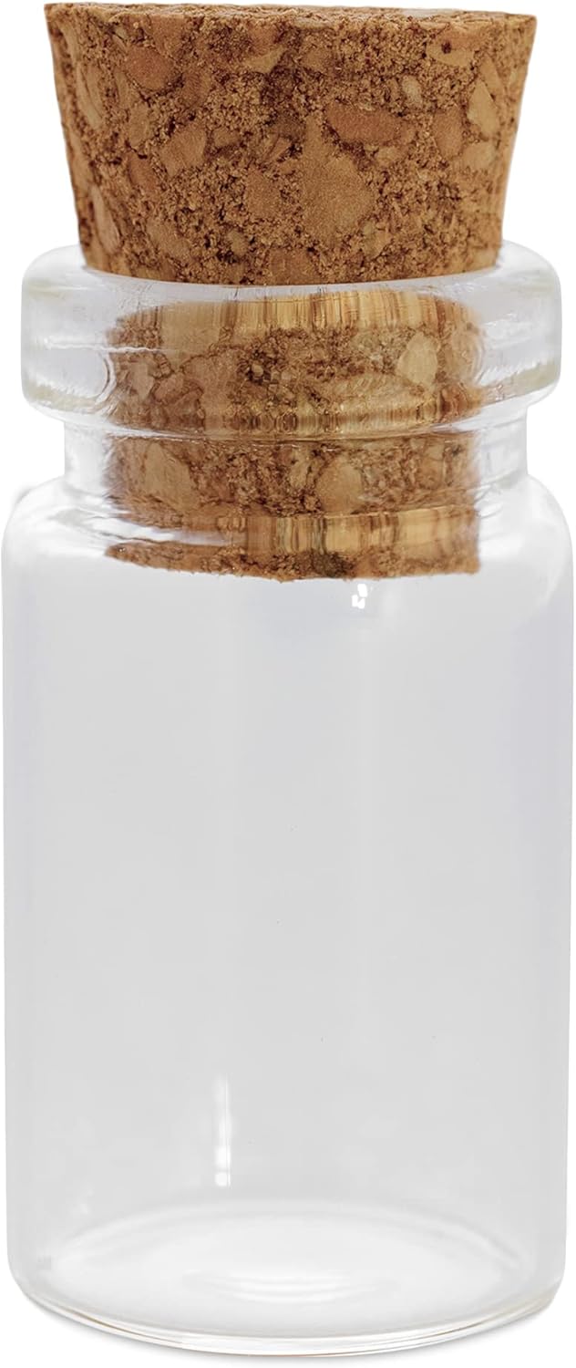 Clear Glass Jars Bottles 50 Pack Mini, Tiny, Cork Stoppers, Arts & Crafts, Projects, Decoration, Party Favors, 18mm x 10mm Diameter