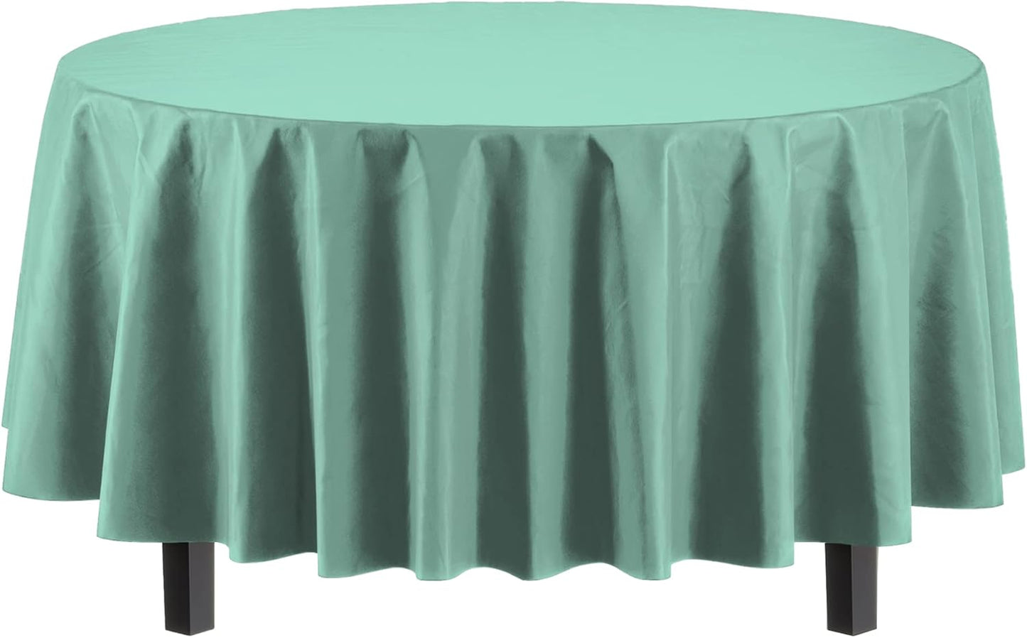 Party Solids Pack Of 12 Premium Plastic Tablecloth 84 Inch Round Table Cover - Light Mint