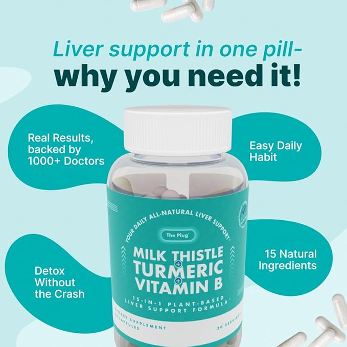 The Plug Liver Cleanse Detox & Repair Pills Milk Thistle Herbal Supplements 60 Capsules Plant Based Minerals Turmeric Vitamin B Dandelion Root for Healthy Digestive Immune Support (30 Servings)