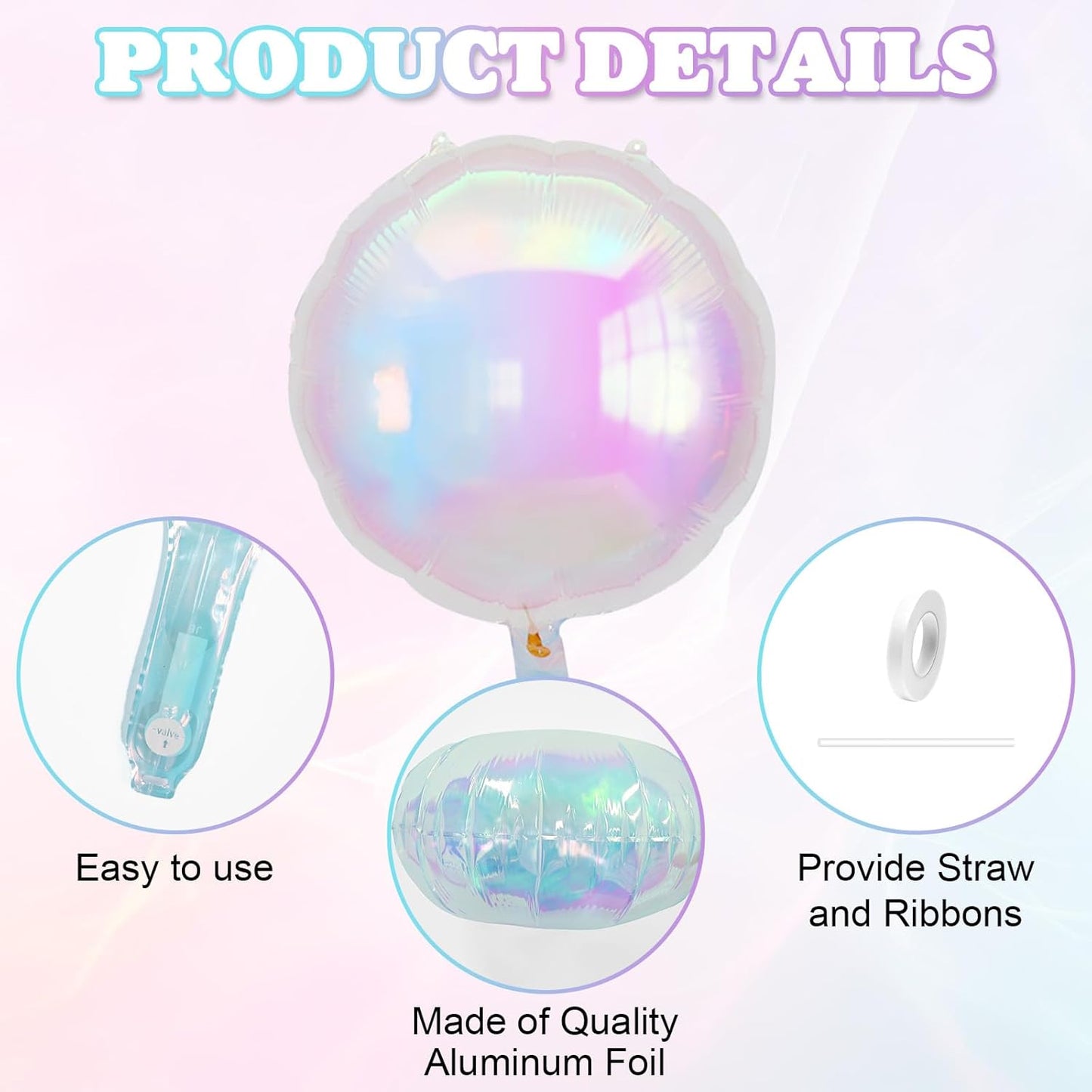 6Pcs Iridescent Foil Balloons, 22in Round Shaped Balloons and Explosion Star Iridescent Balloon, Large Holographic Clear Foil Balloon for Birthday Mermaid Rainbow Wedding Party Supplies