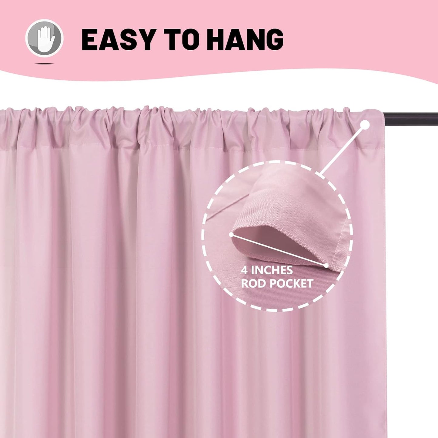 Pink Backdrop Curtain for Parties Rod Pocket Pink Curtains Photography Backdrop Drapes Privacy Fabric Decoration for Birthday Party Wedding Baby Shower Home Decor, 5ft x 7ft, 2 Panels