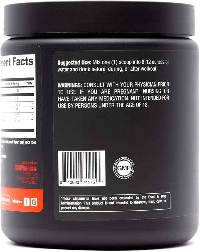 Sculpt Nation by V Shred BCAA Powder - Powerful Amino Acids Blend to Support Recovery and Endurance, Branch Chain Essential Amino Acids, Fruit Punch - 30 Servings