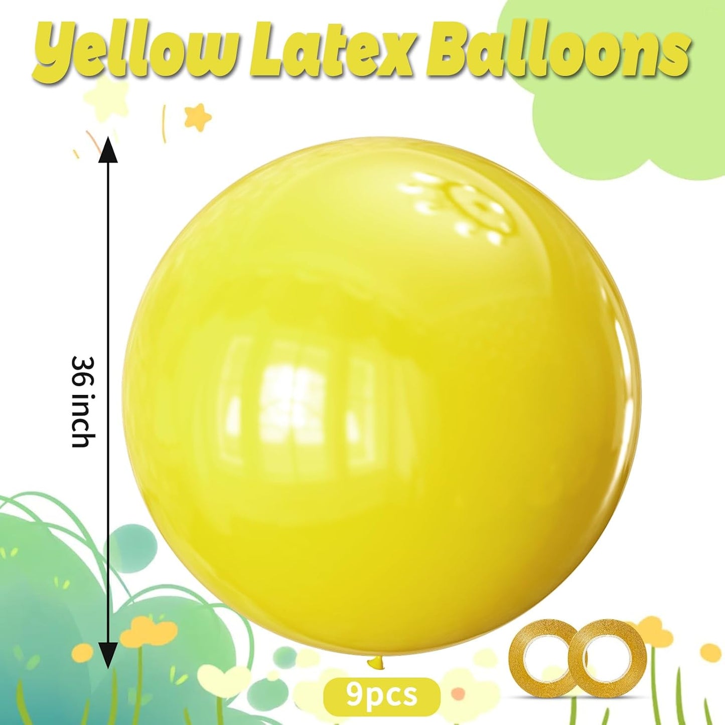 KAWKALSH Yellow Giant Balloons 36 Inch, 9pcs Jumbo Large Round Latex Balloons for Baby Shower Birthday Sunflower Theme Party Decorations