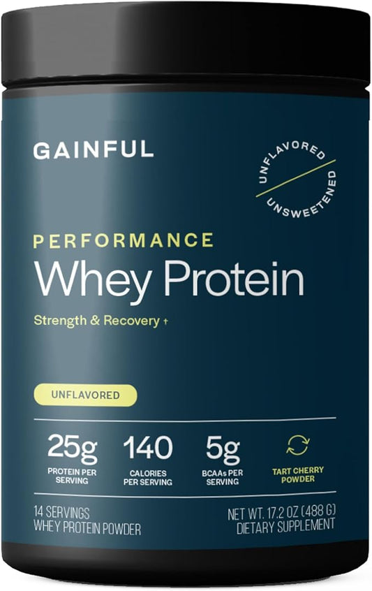 Gainful Performance Whey Protein Powder, 25g Protein per Serving, Unflavored, Supports Muscle Growth, Recovery, and Endurance, with Tart Cherry Powder, No Artificial Ingredients, 14 Servings
