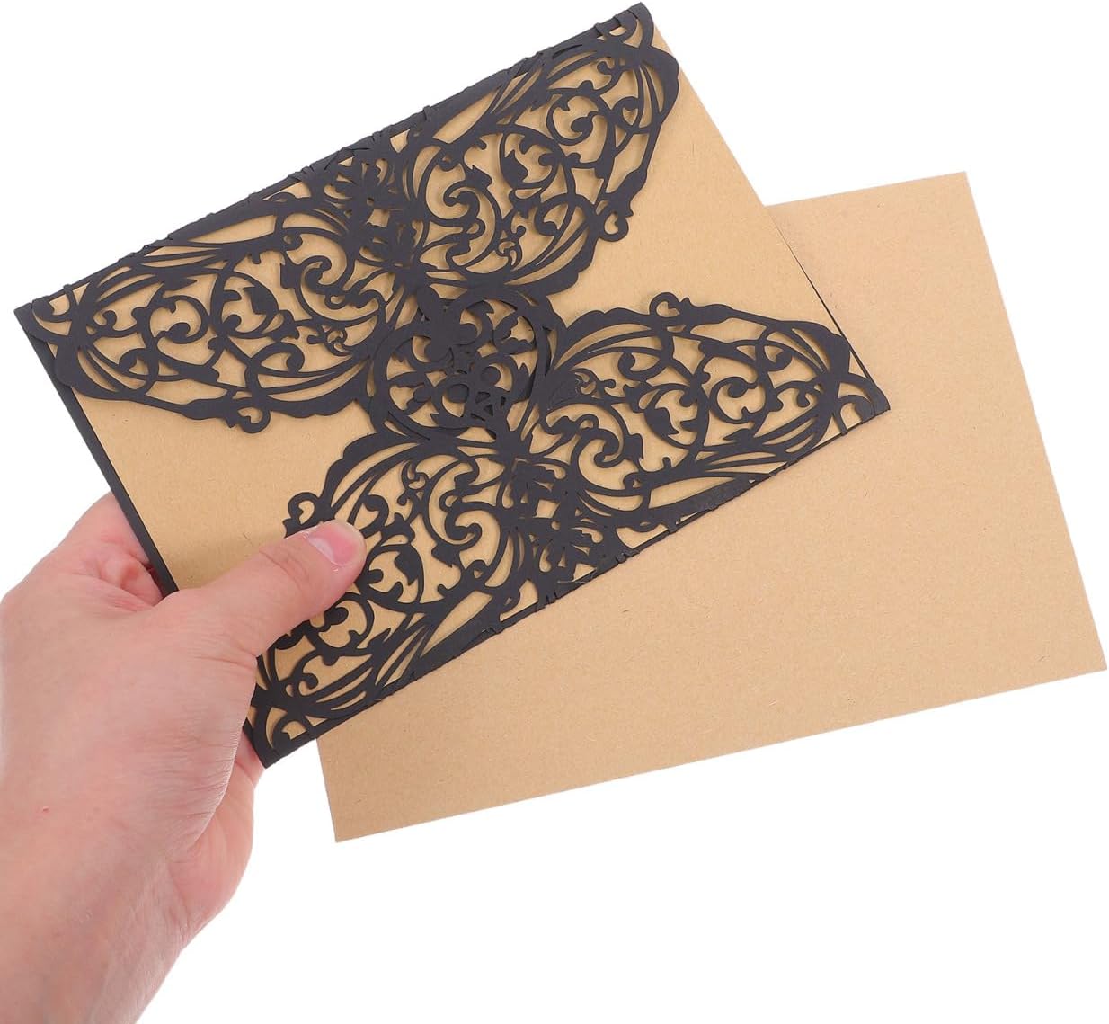 STOBOK Halloween Party Invitations - 10pcs Laser Cut Invitation Cards with Envelopes and Bowknots - Black Hollow Card Kits for Horror Party Supplies Weddings Baby Showers Event Celebrations 7.1x4.9in